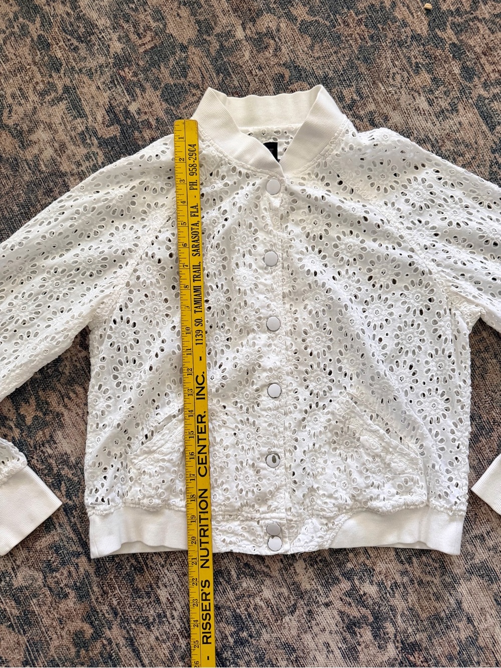Victoria’s Secret White Eyelet Bomber Jacket Large Cottagecore Boho Floral - Picture 14 of 16
